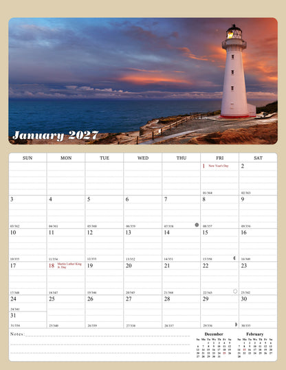 2026 - 2027 Calendar Magnetic Peel & Stick 18 Months 8.5" x 11" Lighthouses