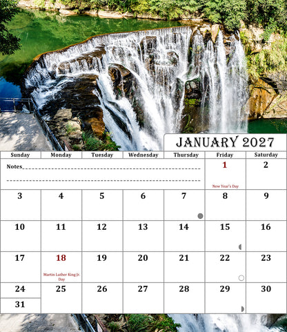 2027 CD-Style Desk Calendar 12 Months Calendar (Waterfalls)