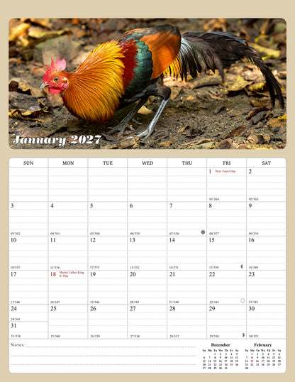 2026 - 2027 Calendar Magnetic Peel & Stick 18 Months 8.5" x 11" Roosters