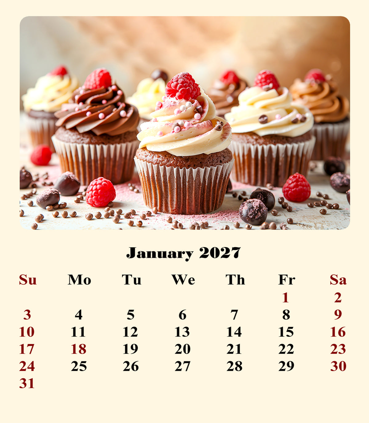 2026-2027 CD-Style Desk Calendar 18 Months Calendar (Cupcakes)