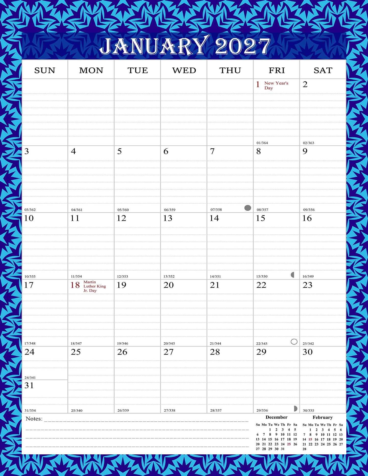 2026-2027 Wall Calendar Spiral-bound Twin-Wire Binding - 18 Months 8.5" x 11" 014