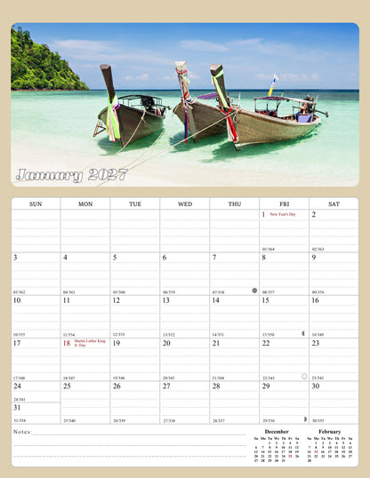 2026 - 2027 Calendar Magnetic Peel & Stick 18 Months Planner 8.5" x 11" Beaches