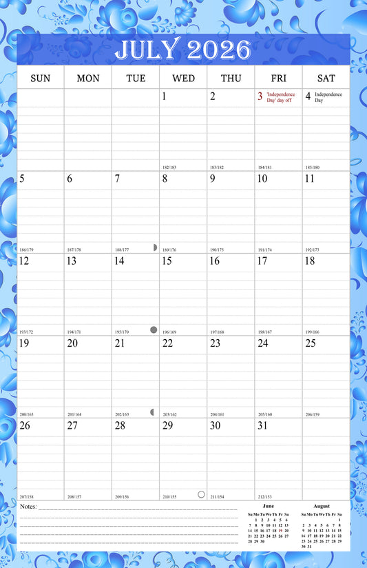 2026-2027 Wall Calendar Spiral-bound Twin-Wire Binding - 18 Months 11" x 17" 015