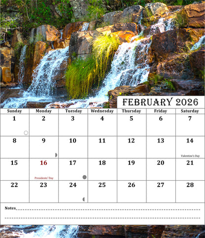 2025-2026 CD-Style Desk Calendar 18 Months Calendar (Waterfalls)