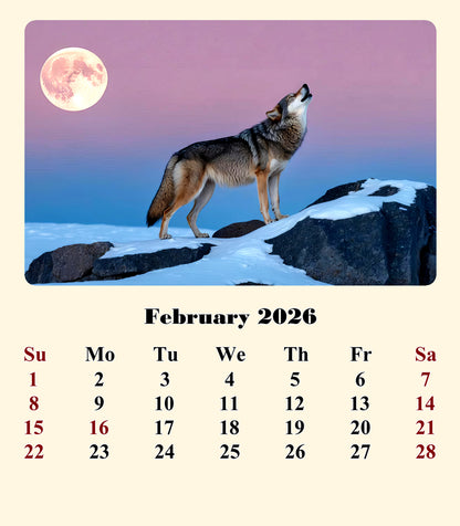 2025-2026 CD-Style Desk Calendar 18 Months Calendar (Wolves)
