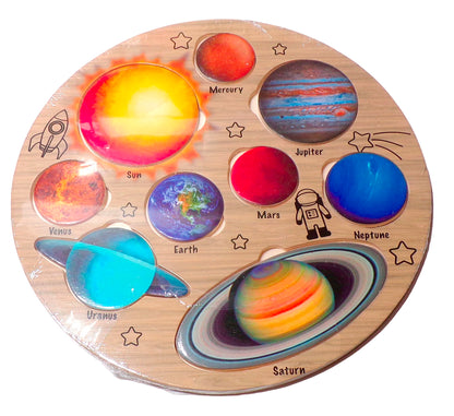 Learning Puzzle - Wooden Clock & Earth Planets (Set of 2)