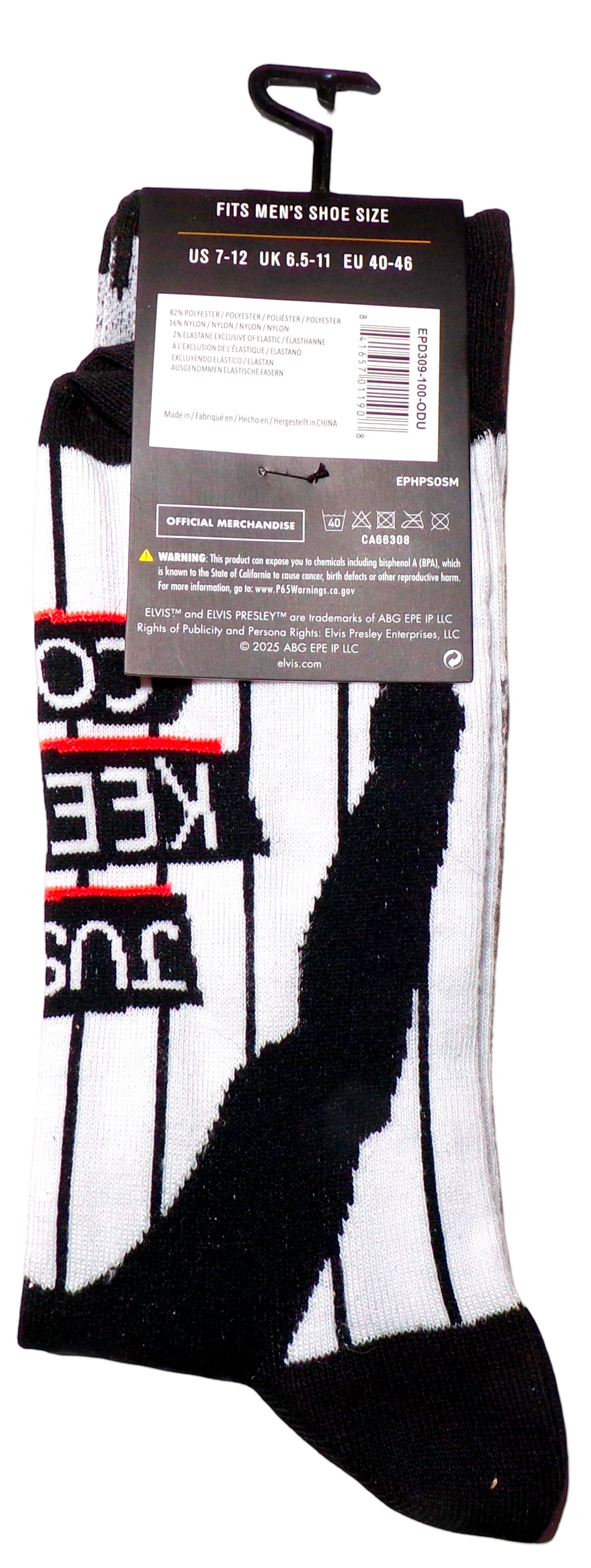 Elvis Presley Novelty Crew Socks US Men's Shoe Size 7-12 (Set of 2)