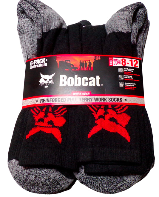 Bobcat 6-Pack Men's Workwear Black Crew Socks Shoe Size 8-12 Cotton