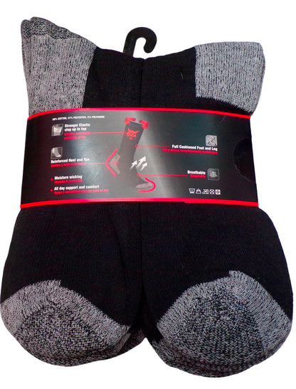 Bobcat 6-Pack Men's Workwear Black Crew Socks Shoe Size 8-12 Cotton