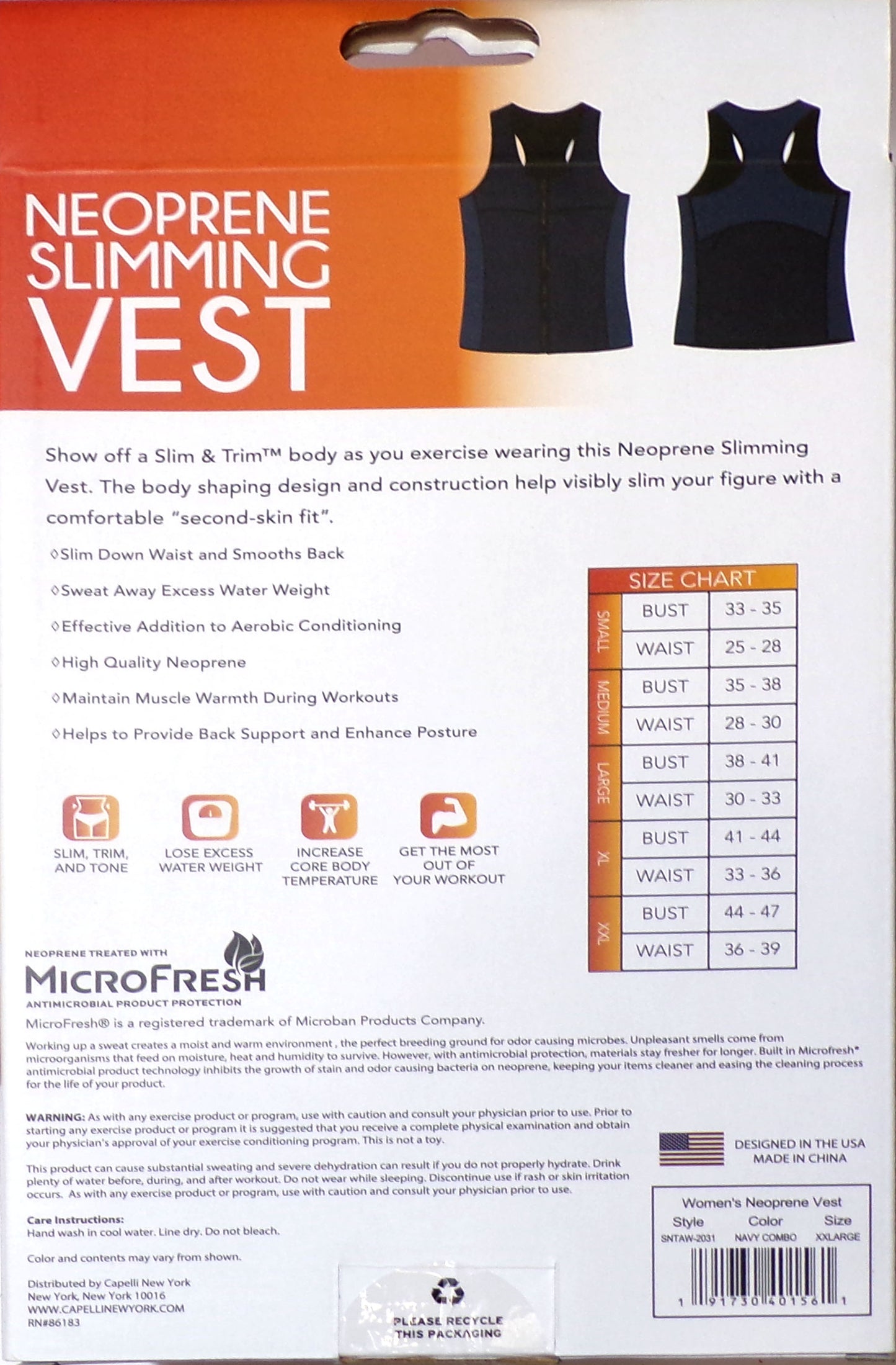 Slim & Trim Neoprene Slimming Vest Body Shaping Size XXL Black NEW