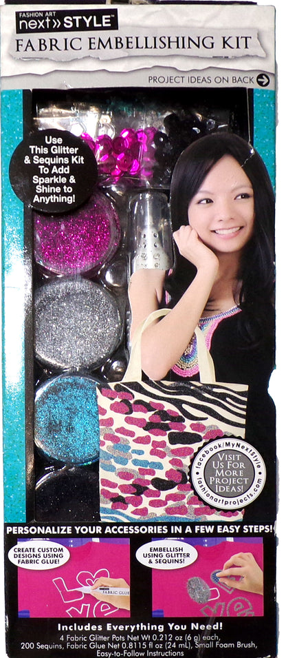 next STYLE Fabric Embellishing Kit Glitter Sequins Glue - New