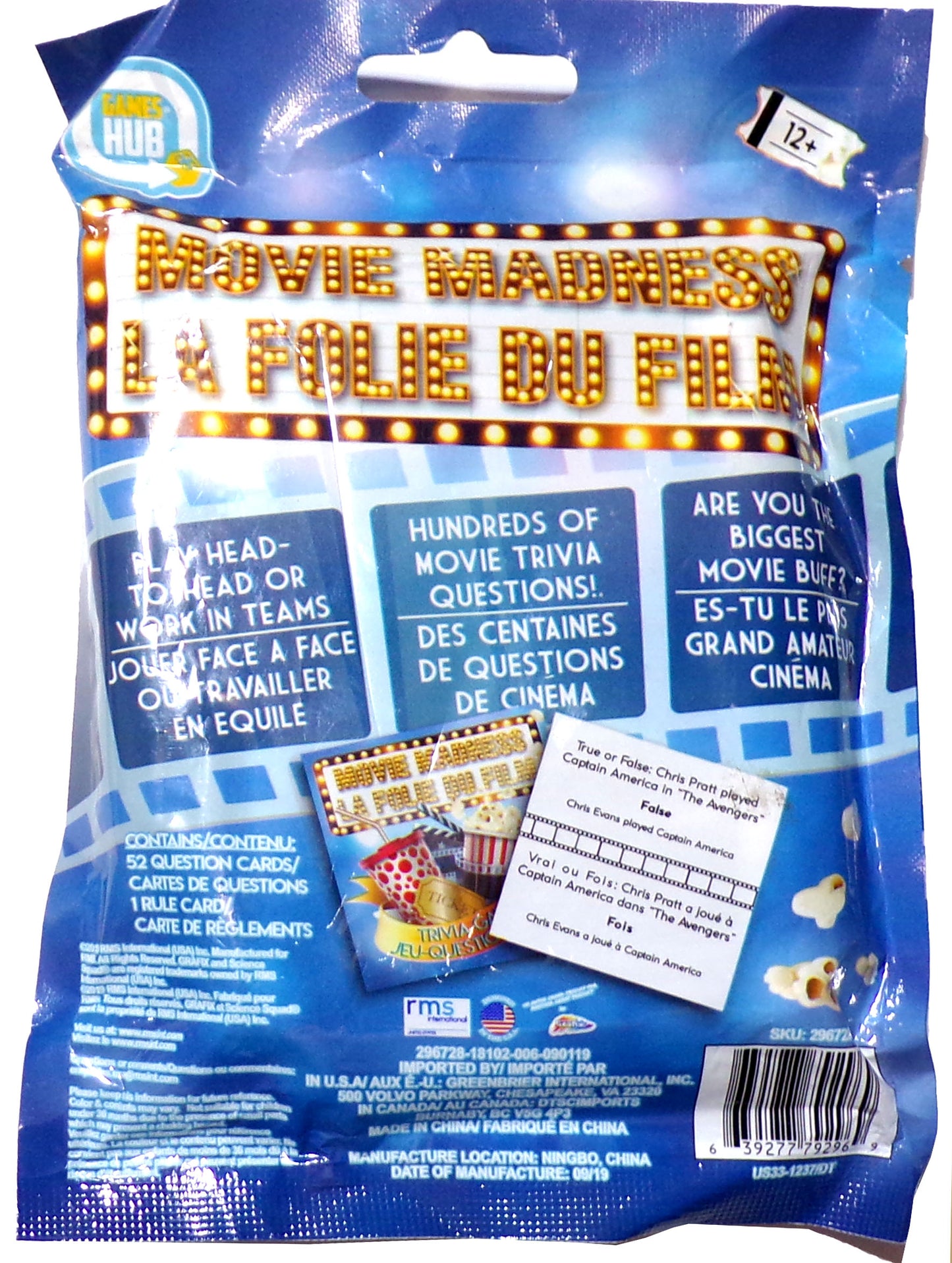 Grafix Movie Madness Trivia Game Age 12+