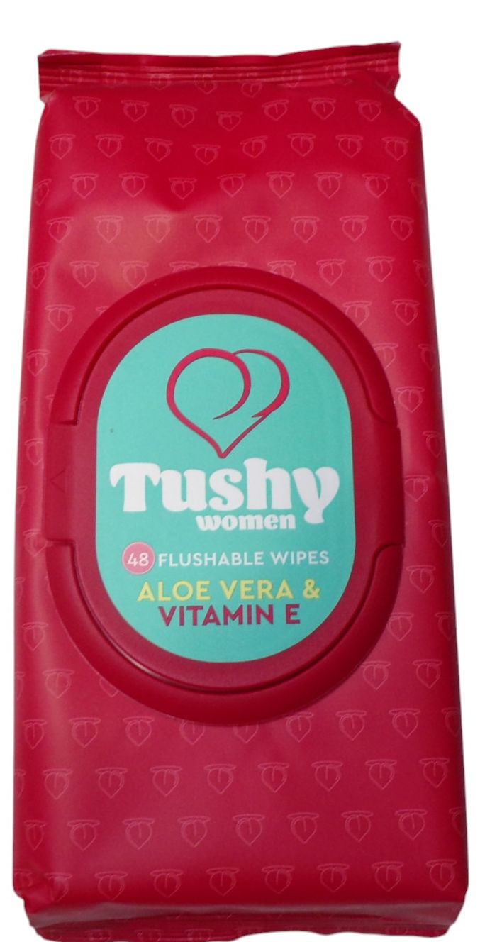 Tushy Women 48 Flushable Wipes Aloe Vera Vitamin E (Set of 2 Pack)