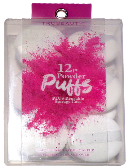 TruBeauty 12 Makeup POWDER PUFFS Round White in Reusable (Set of 2)