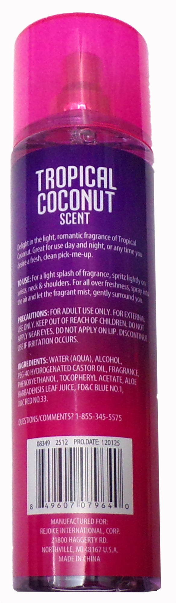 Spa Luxury Tropical Coconut Body Mist Spray, Coconut Scent, 7 fl oz