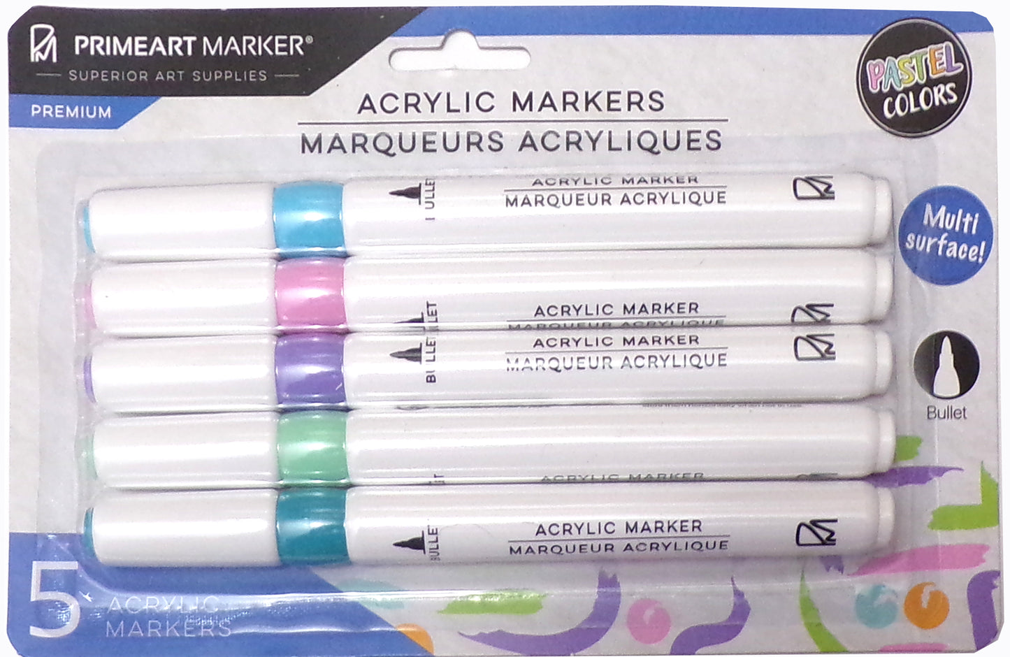 Primeart Market Acrylic Markers 5 Pastel Colors
