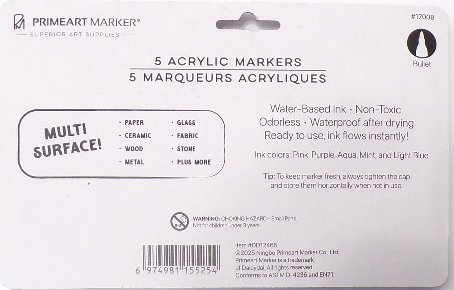 Primeart Market Acrylic Markers 5 Pastel Colors