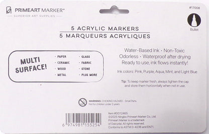 Primeart Market Acrylic Markers 5 Pastel Colors