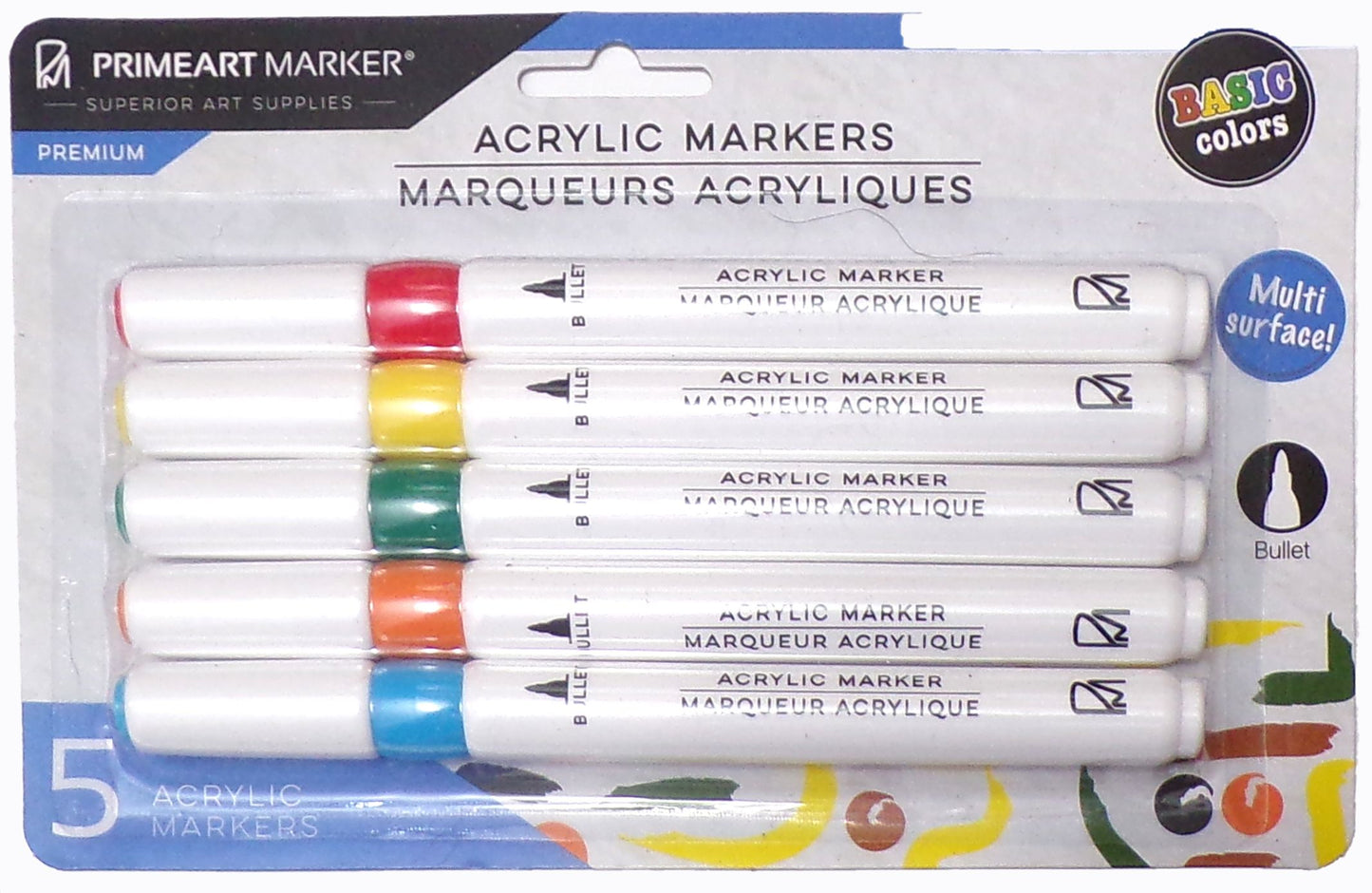 Primeart Market Acrylic Markers 5 Basic Colors