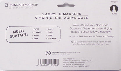Primeart Market Acrylic Markers 5 Basic Colors