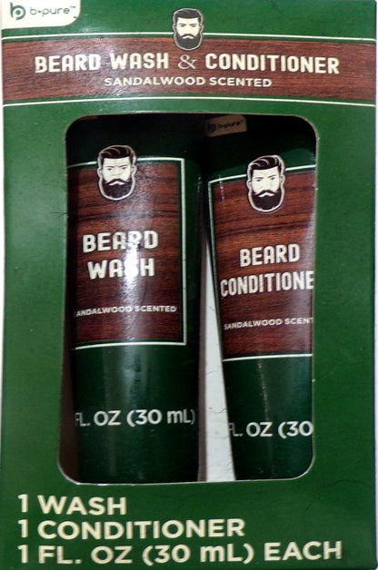 B-Pure Sandalwood Scented Beard Wash & Conditioner Set (2-Pack / 2 Tubes)