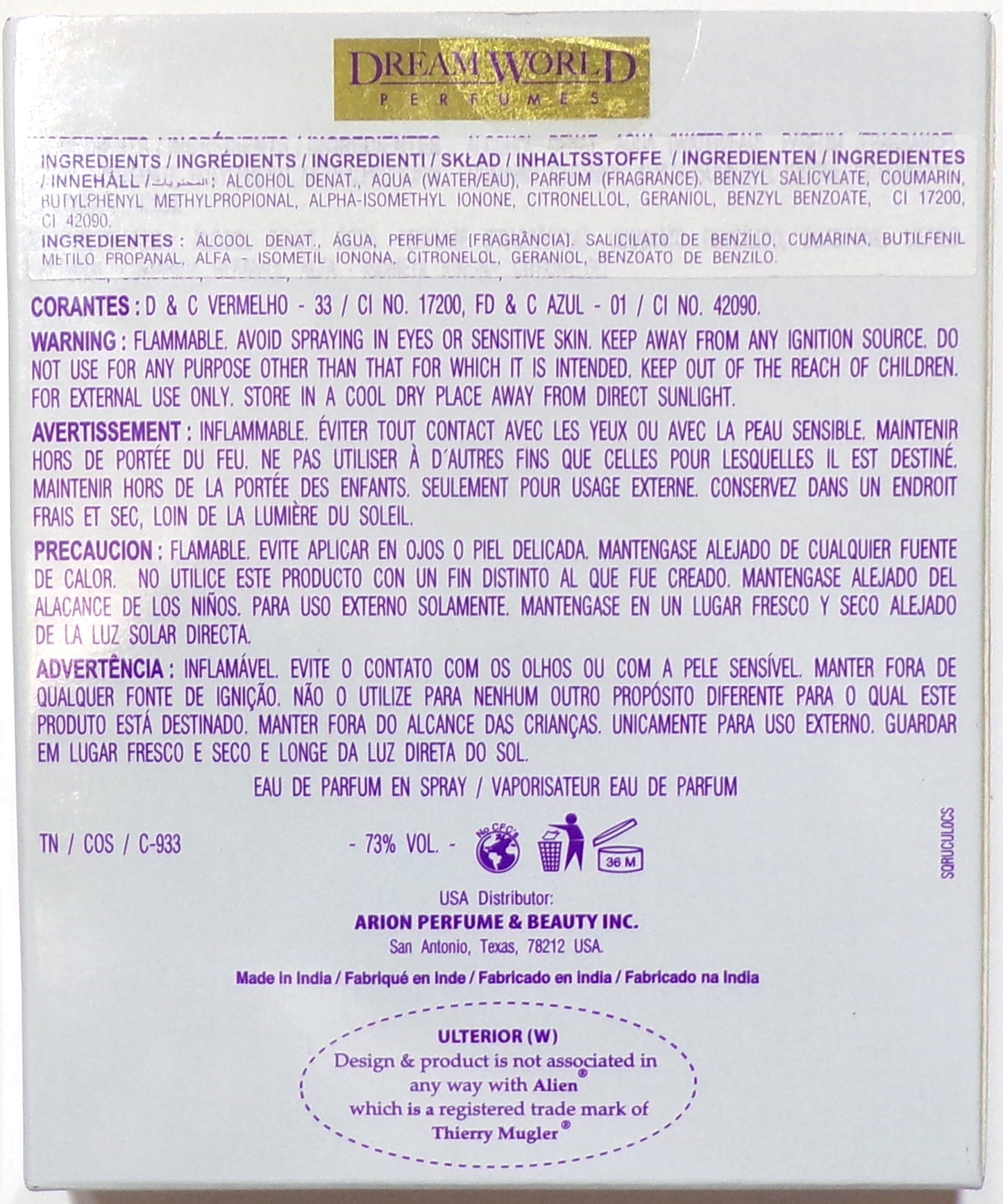 Dream World Perfumes Ulterior For Women Eau De Parfum Spray 3.3 Fl. Oz.