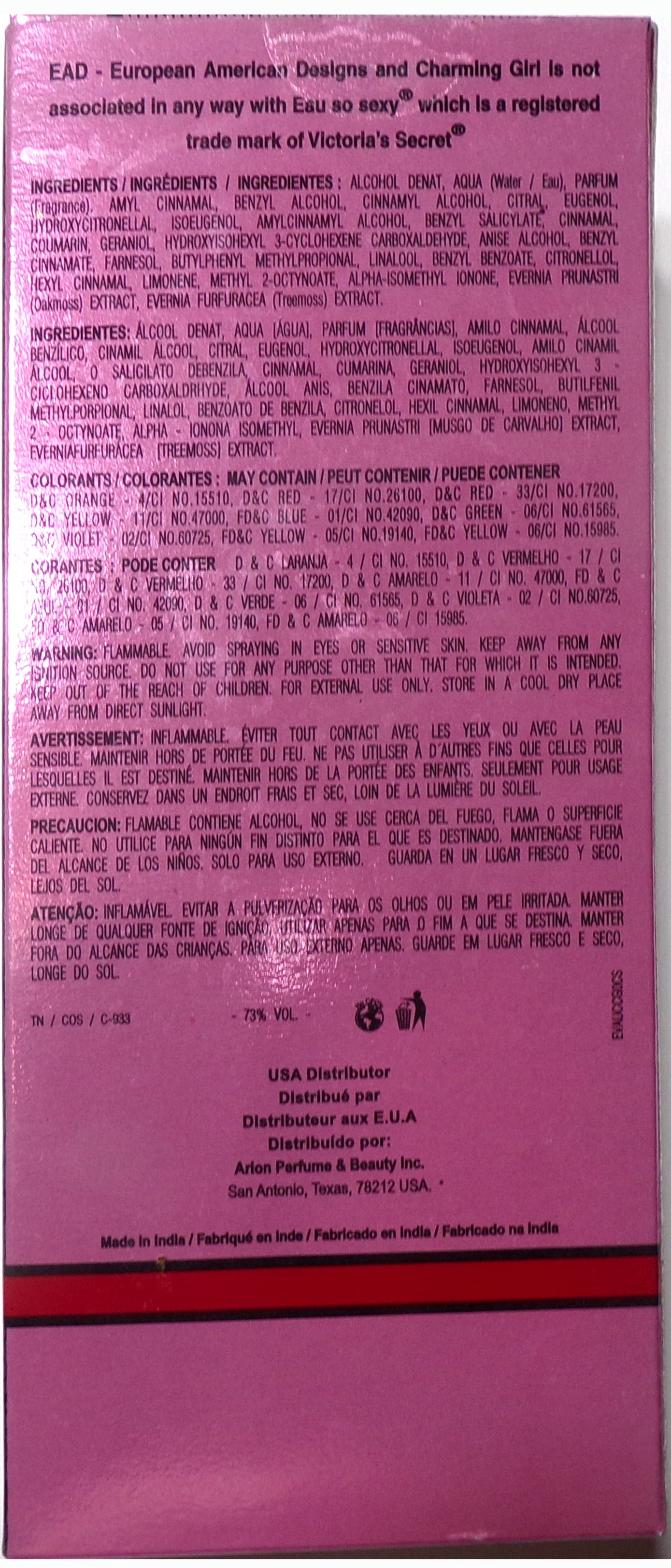 EAD European American Designs Charming Girl Eau De Toilette Spray 2.5 Fl.