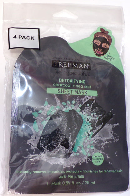 FREEMAN Feeling Beautiful Detoxifying Charcoal Sea Salt Sheet Mask 4-Pack