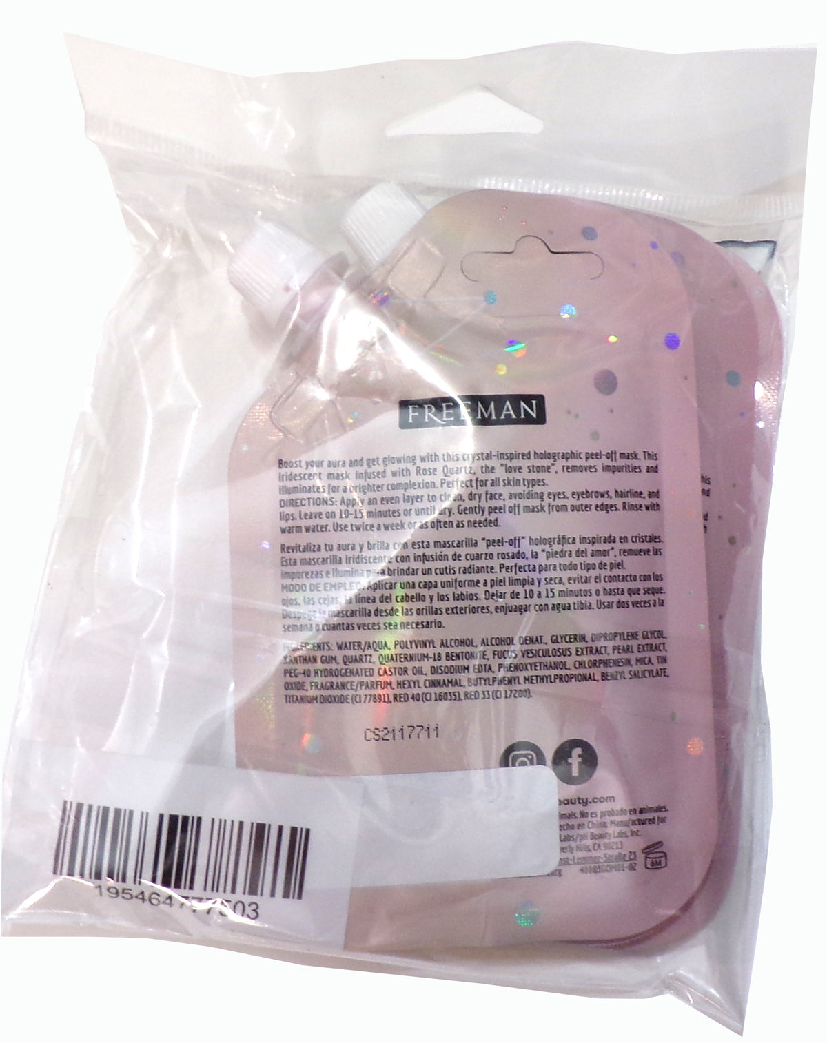 FREEMAN Cosmic Holographic Peel Off Mask Luminizing Rose Quart 0.33 oz 4- pack
