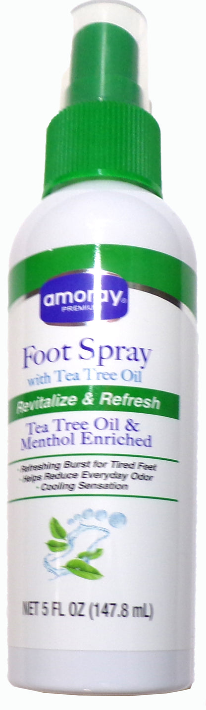 Amoray Premium Foot Spray with Tea Tree Oil & Menthol, 5 FL OZ (2-Pack)