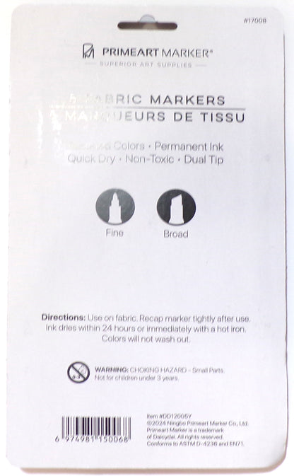 PRIMEART MARKER Premium Dark Fabric Markers 2-Pack, 10 Count - Dark Colors