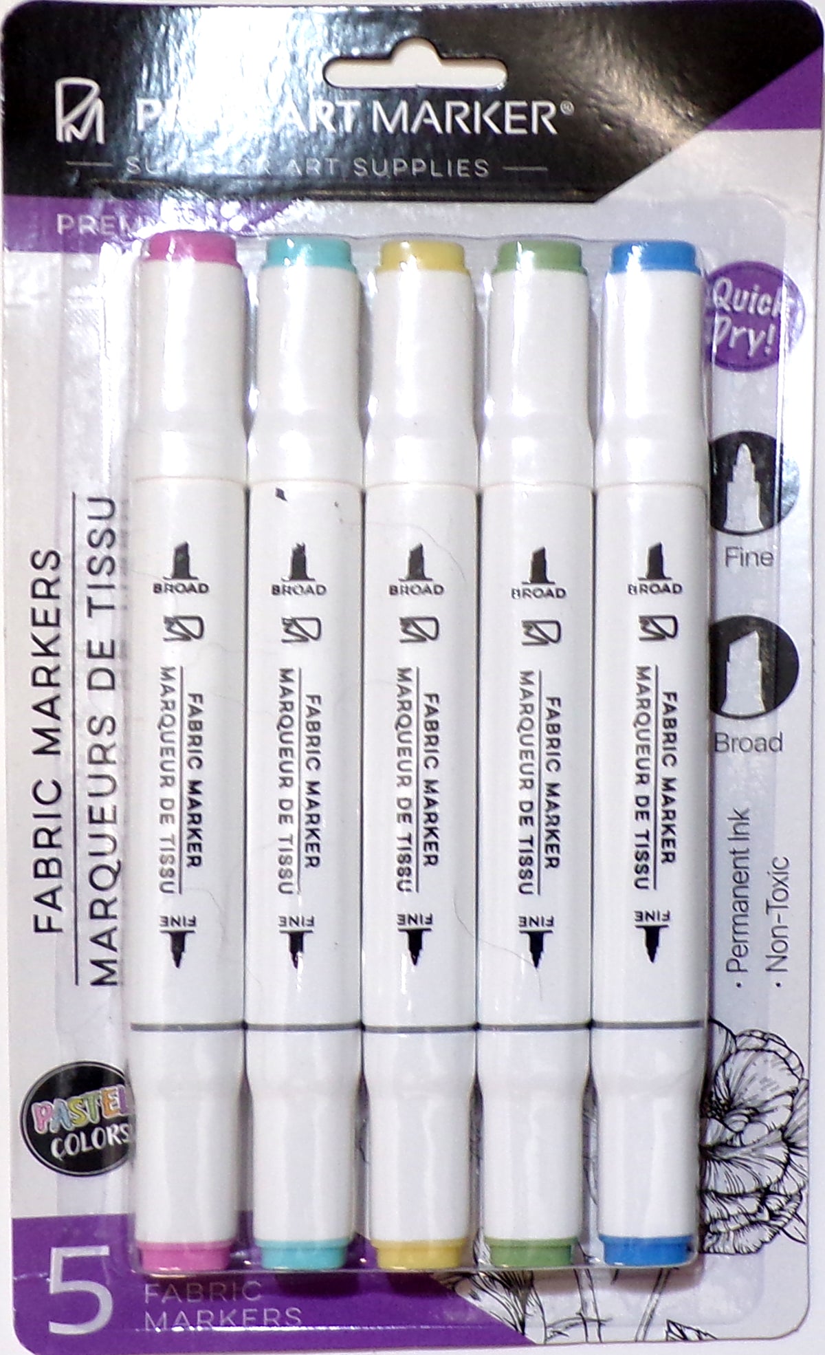 PRIMEART MARKER Premium Pastel Fabric Markers 2-Pack, 10 Count - Pastel Colors