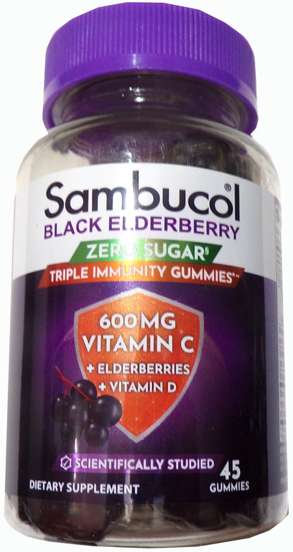 Sambucol Black Elderberry Zero Sugar Triple Immunity Gummies, 45 Count