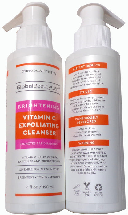 Global Beauty Care Brightening Vitamin C Exfoliating Cleanser 2-Pack, 4fl oz