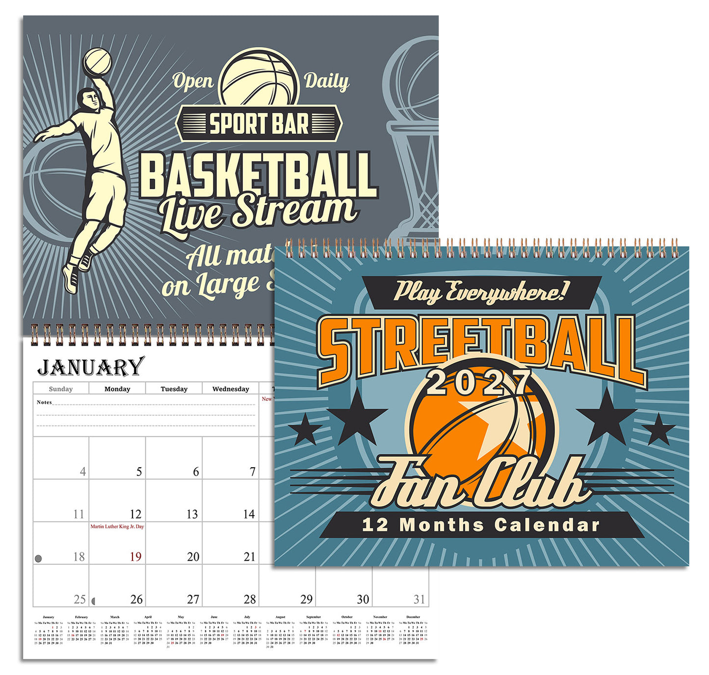 2027 Spiral-bound Wall Calendar (Basketball) - 12 Months Desktop/Wall Calendar/Planner (Copy)