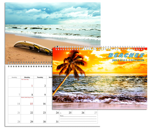 2024 Spiral-bound Wall Calendar (Beaches) - 12 Months Desktop/Wall Calendar/Planner