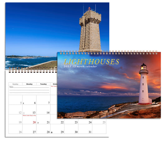 2025 Spiral-bound Wall Calendar (Lighthouses) - 12 Months Desktop/Wall Calendar/Planner