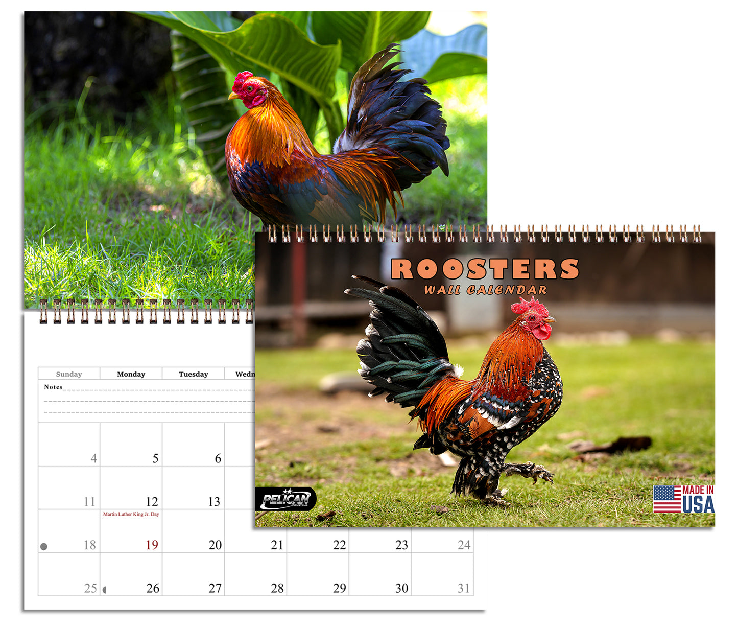 2027 Spiral-bound Wall Calendar (Roosters) - 12 Months Desktop/Wall Calendar/Planner