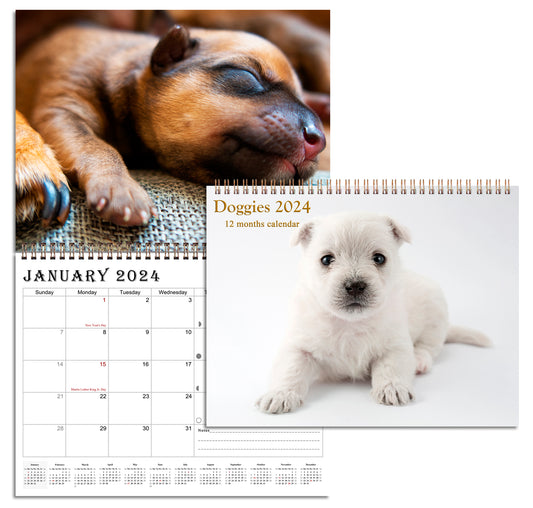 2024 Spiral-bound Wall Calendar (Puppies Dogs) - 12 Months Desktop/Wall Calendar/Planner (11x17)