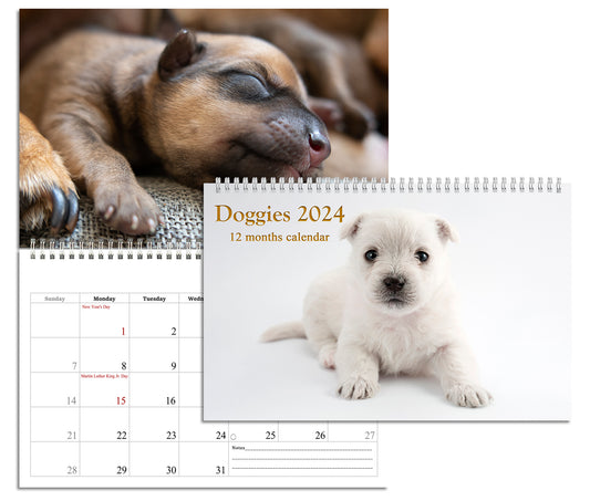 2024 Spiral-bound Wall Calendar (Dogs) - 12 Months Desktop/Wall Calendar/Planner