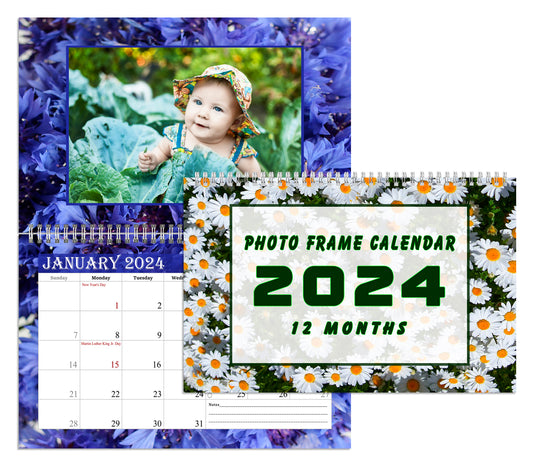 2024 Photo Frame Wall Spiral-bound Calendar (Add Your Own Photos) - 12 Months Desktop/Wall Calendar/Planner - (Edition #13)
