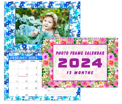 2024 Photo Frame Wall Spiral-bound Calendar (Add Your Own Photos) - 12 Months Desktop/Wall Calendar/Planner - (Edition #12)