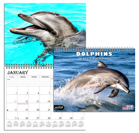 2026 Spiral-bound Wall Calendar (Dolphins) - 12 Months Desktop/Wall Calendar/Planner