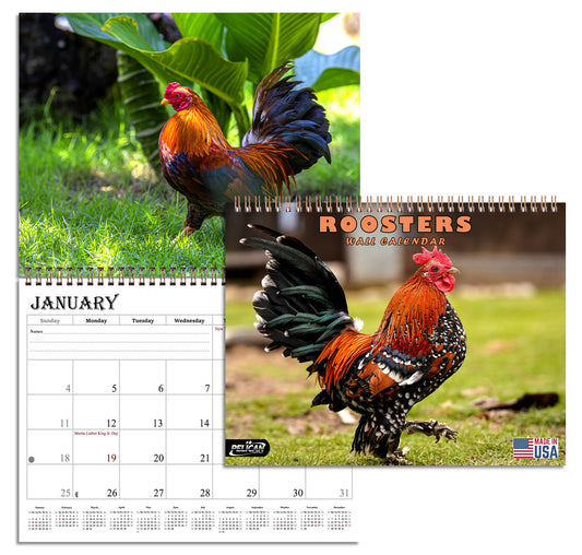 2026 Spiral-bound Wall Calendar (Roosters) - 12 Months Desktop/Wall Calendar/Planner