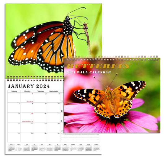 2024 Spiral-bound Wall Calendar (Butterfly) - 12 Months Desktop/Wall Calendar/Planner (11x17)