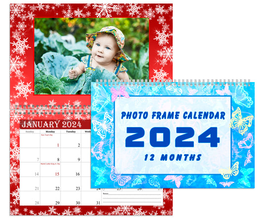 2024 Photo Frame Wall Spiral-bound Calendar (Add Your Own Photos) - 12 Months Desktop/Wall Calendar/Planner - (Edition #08)