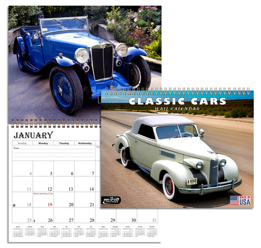 2026 Spiral-bound Wall Calendar (Classic Cars) - 12 Months Desktop/Wall Calendar/Planner