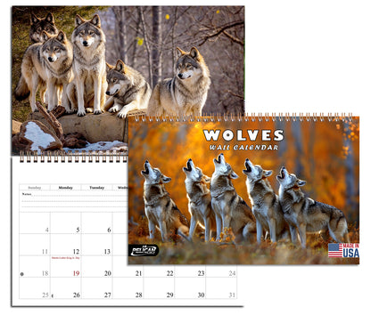 2026 Spiral-bound Wall Calendar (Wolves) - 12 Months Desktop/Wall Calendar/Planner