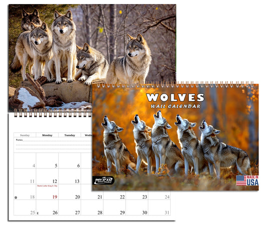 2026 Spiral-bound Wall Calendar (Wolves) - 12 Months Desktop/Wall Calendar/Planner