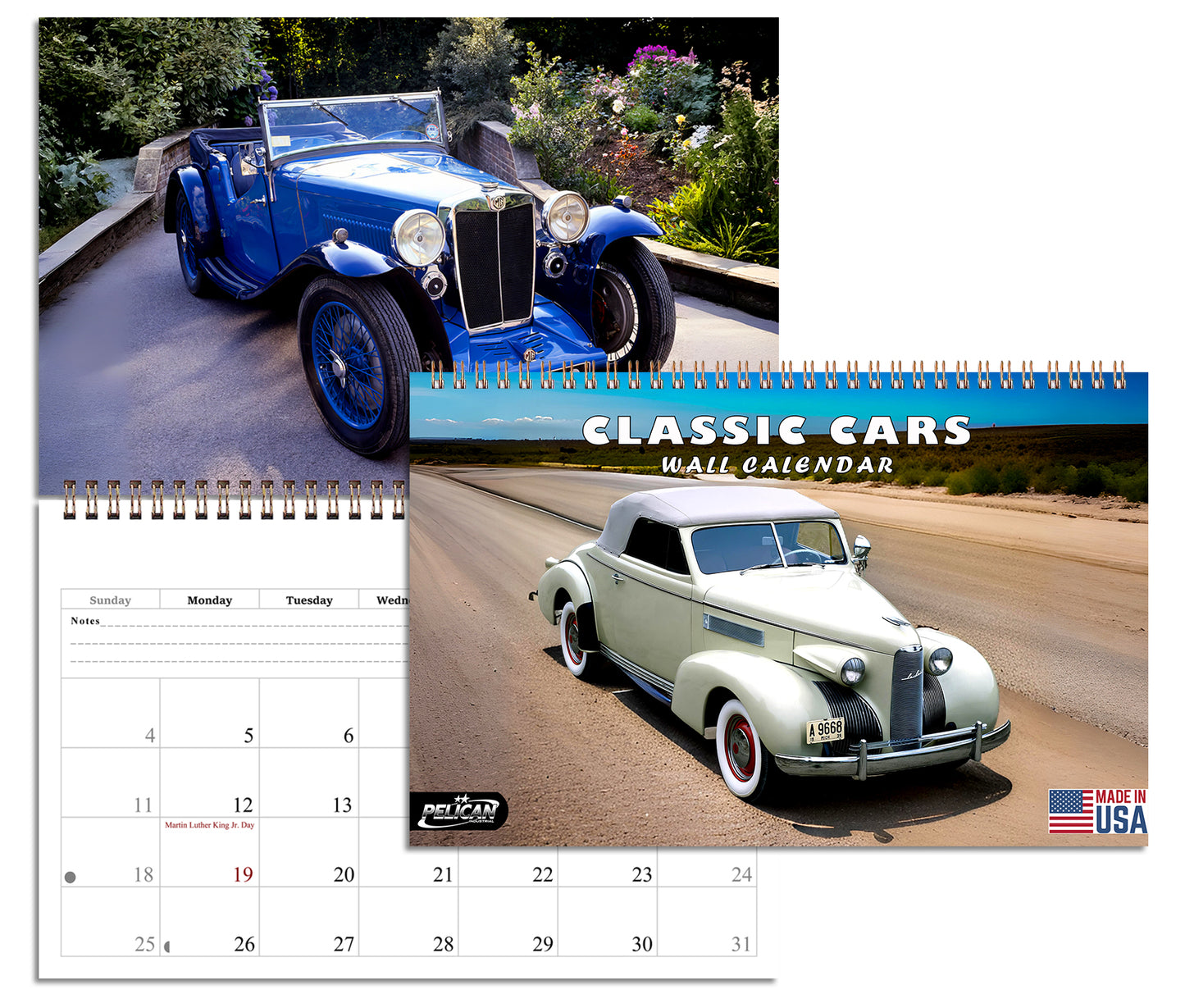 2027 Spiral-bound Wall Calendar (Classic Cars) - 12 Months Desktop/Wall Calendar/Planner